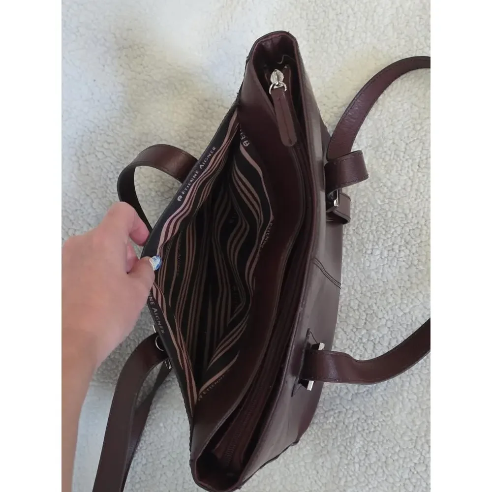 Etienne Aigner Burgundy Leather Tote Shoulder Bag Double Handle Retro Y2K Style